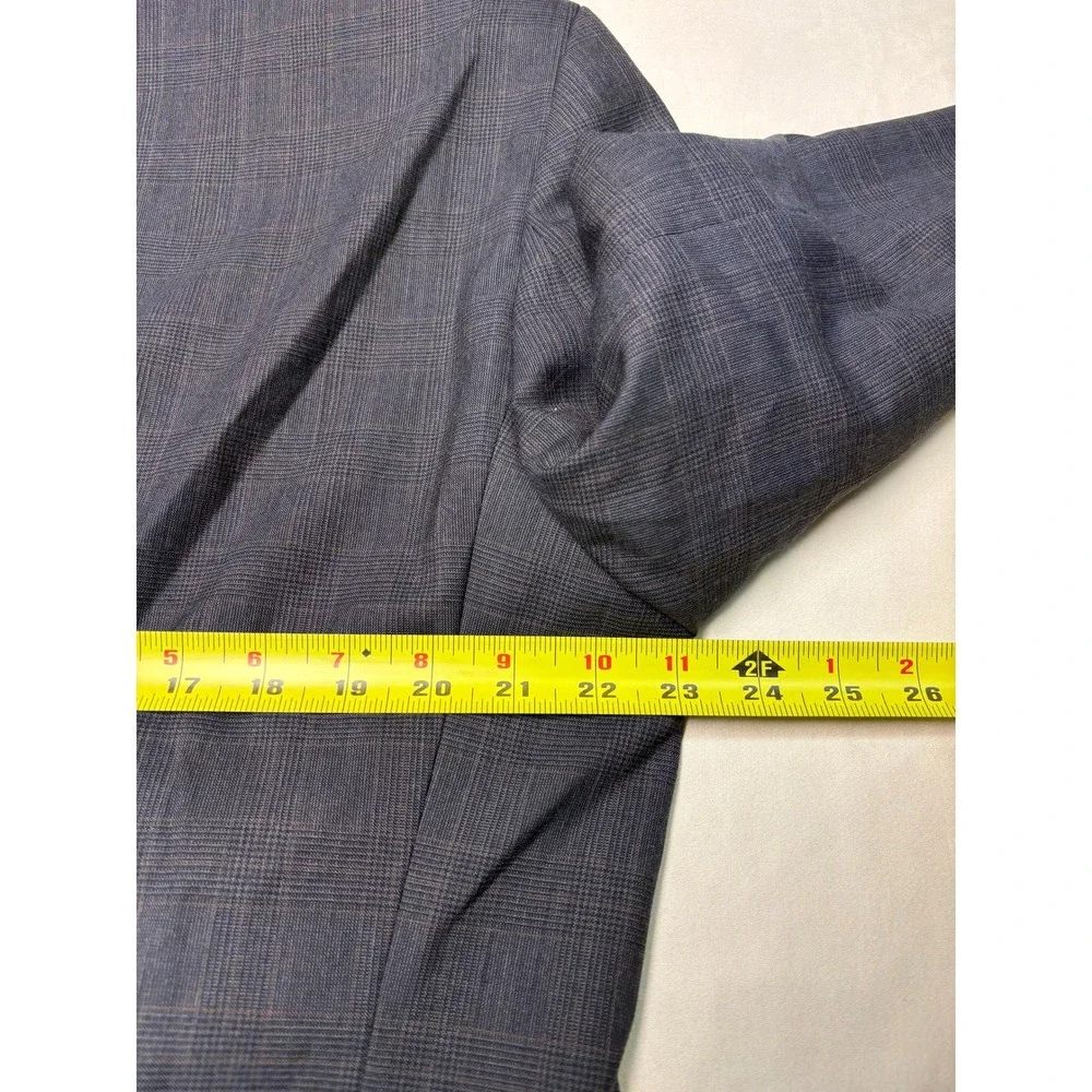 Ralph Lauren Mens 42L Wool Cashmere Glen Plaid Blazer Blue Grey Made in Canada